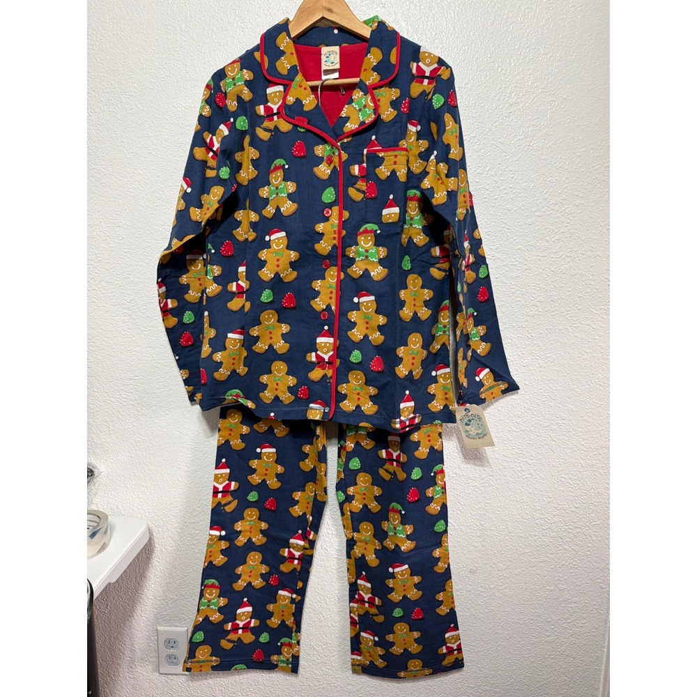 Nite-Nite Munki Munki Gingerbread Pajama Set Navy Blue Christmas PJs NEW